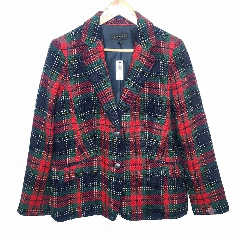 TALBOTS Red Tartan Plaid Wool Blend Aberdeen Blazer Jacket Preppy Festive 12